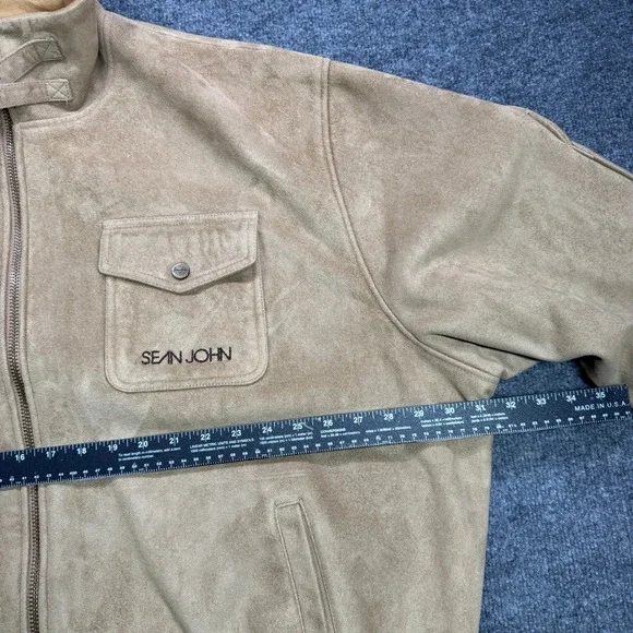 Sean John Faux Suede Bomber Jacket Mens 3XL Tan Full Zip Hip Hop Streetwear